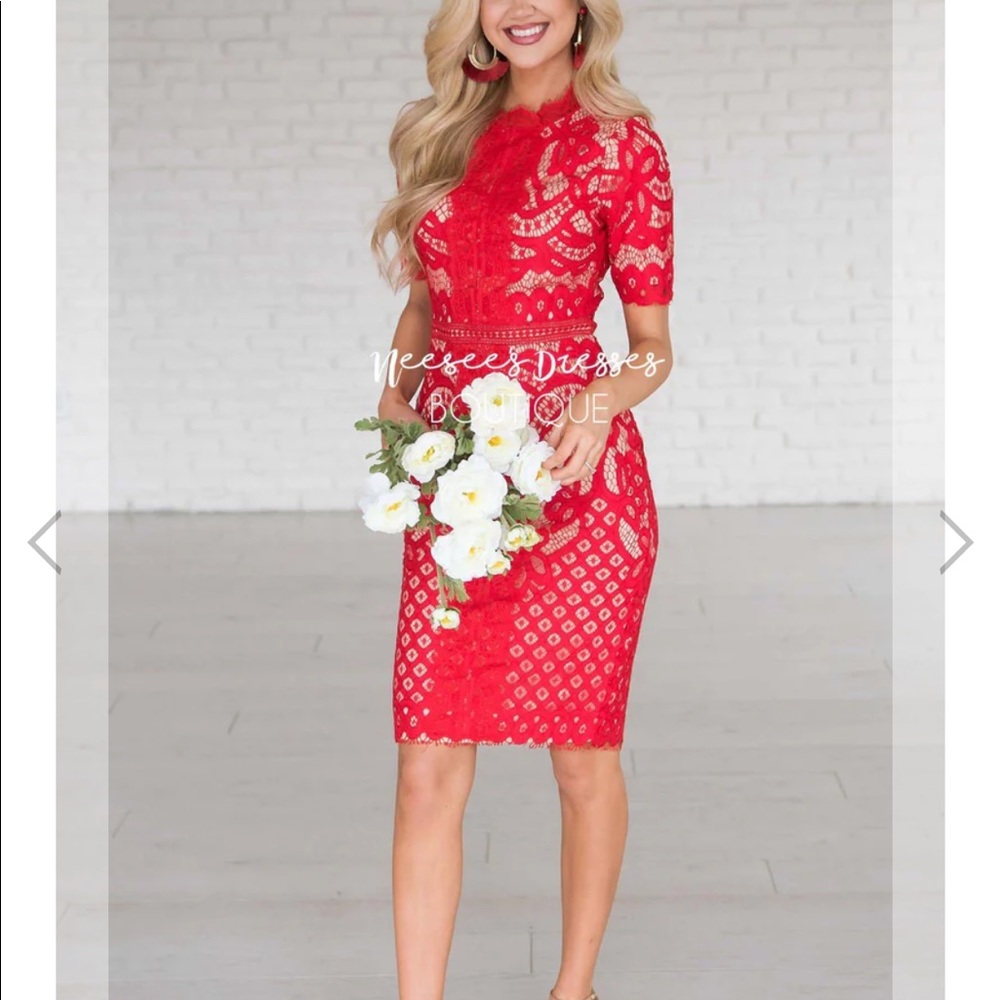 Red lace dress